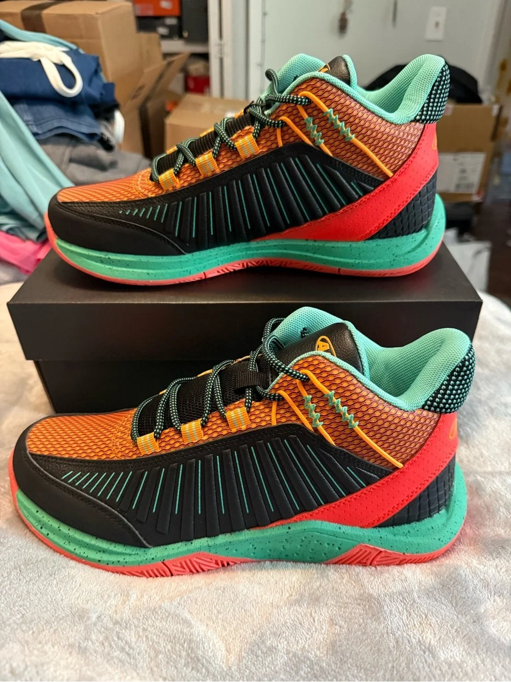 And1 Low-Top Athletic Shoes in Black, Teal & Coral
